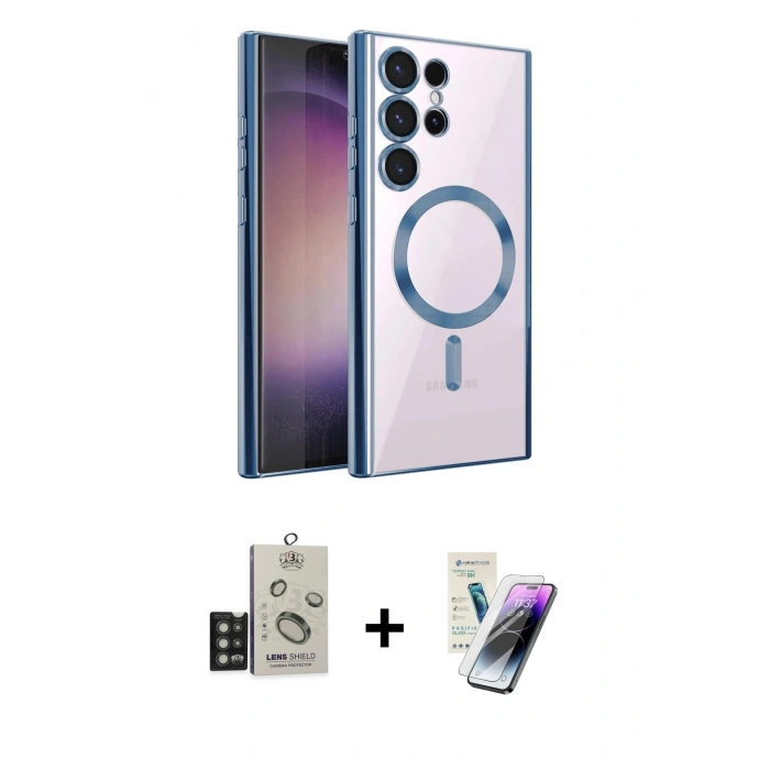 MARSİLYAN™- Galaxy S25 Ultra Kılıf Nova Işık Özel Seri - Şeffaf Pasifik Cam Ekran Koruyucu + Bilvis Titan Kamera Lens - TNGI