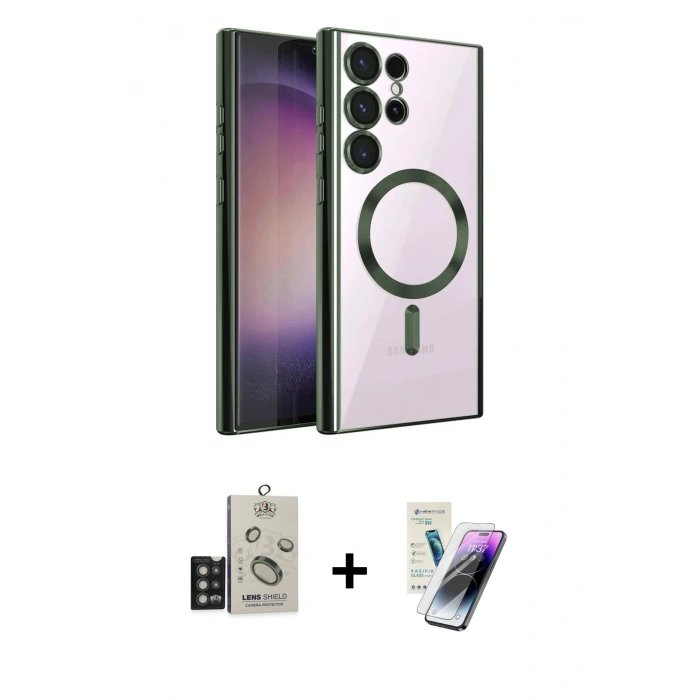 MARSİLYAN™- Galaxy S25 Ultra Kılıf Nova Işık Özel Seri - Şeffaf Pasifik Cam Ekran Koruyucu + Bilvis Titan Kamera Lens - TNGI