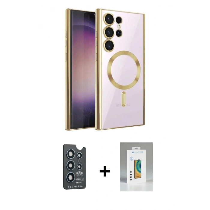 MARSİLYAN™- Galaxy S25 Ultra Kılıf Nova Işık Özel Seri - Şeffaf Polymer Nano Ekran Koruyucu + Bilvis Titan Kamera Lens - LT