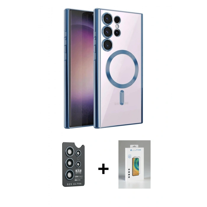 MARSİLYAN™- Galaxy S25 Ultra Kılıf Nova Işık Özel Seri - Şeffaf Polymer Nano Ekran Koruyucu + Bilvis Titan Kamera Lens - LT