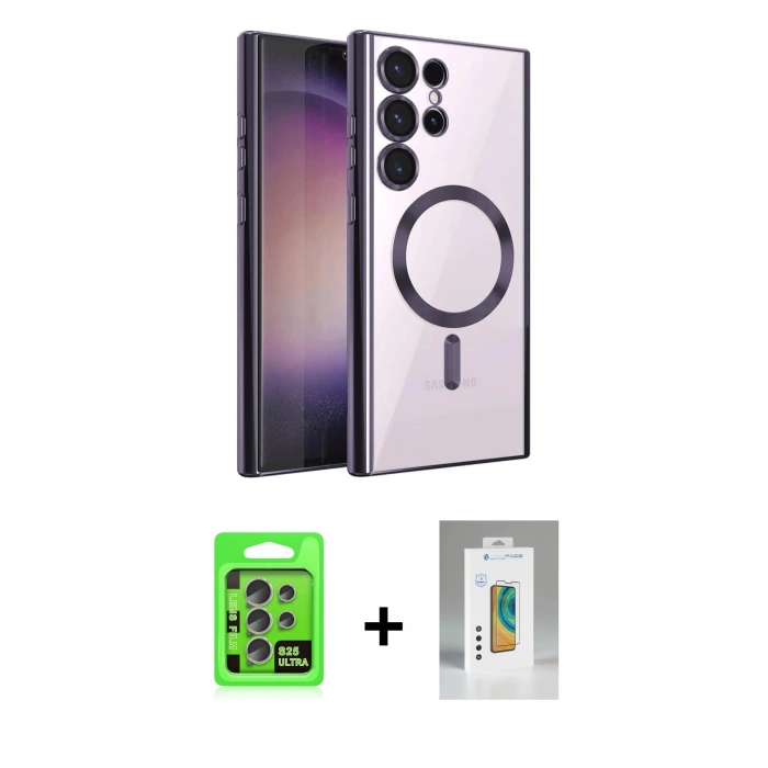 MARSİLYAN™- Galaxy S25 Ultra Kılıf Nova Işık Özel Seri - Şeffaf Polymer Nano Ekran Koruyucu + Natural Grey Raze Metal Kamera Lens