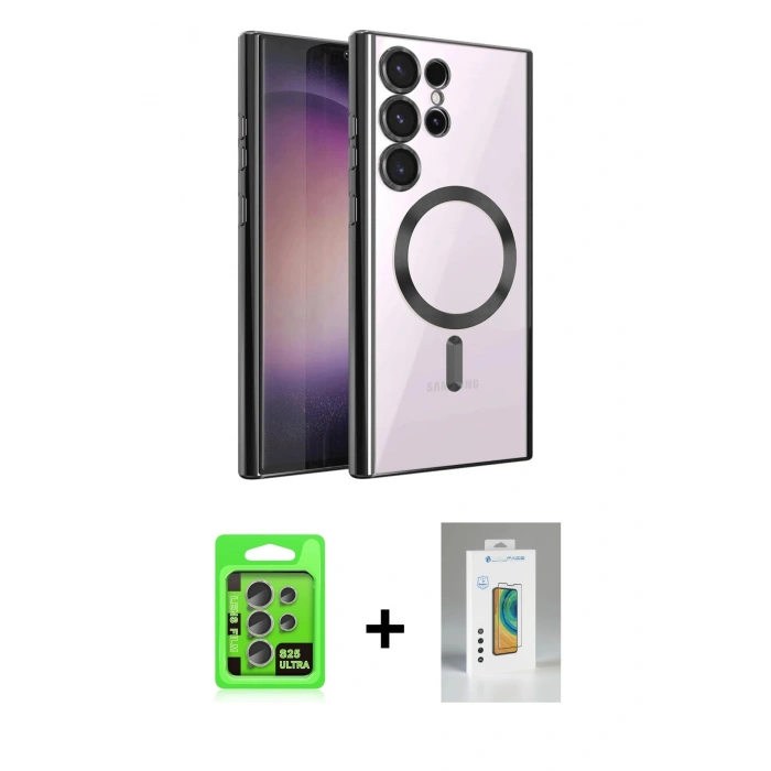 MARSİLYAN™- Galaxy S25 Ultra Kılıf Nova Işık Özel Seri - Şeffaf Polymer Nano Ekran Koruyucu + Natural Grey Raze Metal Kamera Lens
