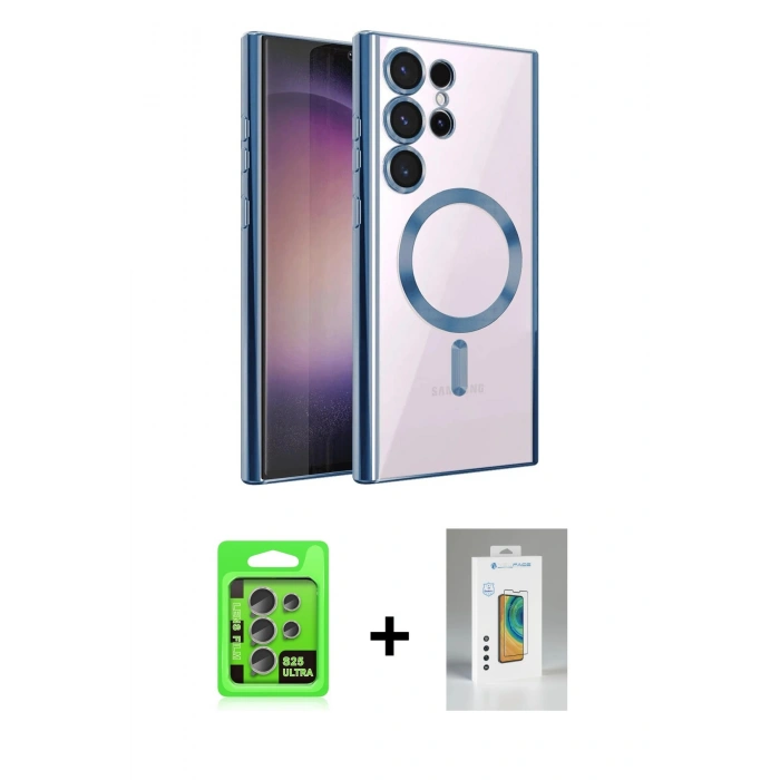 MARSİLYAN™- Galaxy S25 Ultra Kılıf Nova Işık Özel Seri - Şeffaf Polymer Nano Ekran Koruyucu + Natural Grey Raze Metal Kamera Lens