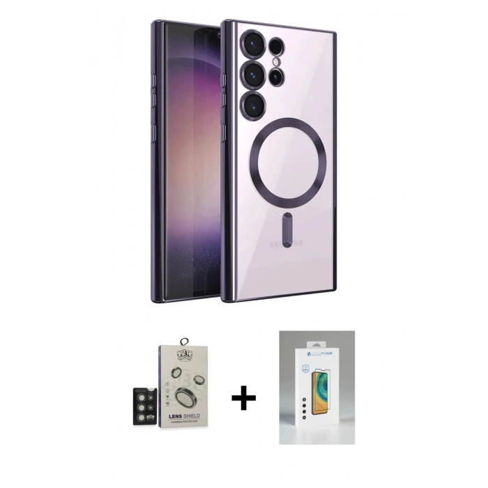 MARSİLYAN™- Galaxy S25 Ultra Kılıf Nova Işık Özel Seri - Şeffaf Polymer Nano Ekran Koruyucu + Bilvis Titan Kamera Lens - TNGI