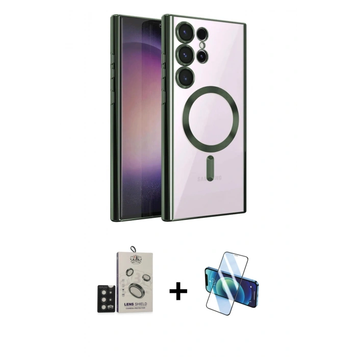 MARSİLYAN™- Galaxy S25 Ultra Kılıf Nova Işık Özel Seri - Siyah 3D Antistatik Cam Ekran Koruyucu + Bilvis Titan Kamera Lens - SH