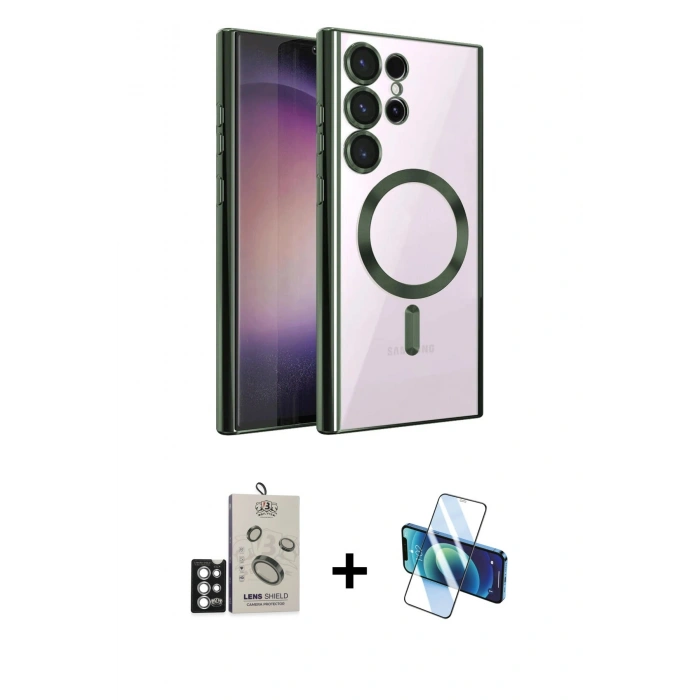 MARSİLYAN™- Galaxy S25 Ultra Kılıf Nova Işık Özel Seri - Siyah 3D Antistatik Cam Ekran Koruyucu + Bilvis Titan Kamera Lens - GS