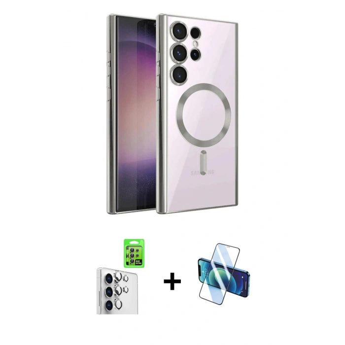 MARSİLYAN™- Galaxy S25 Ultra Kılıf Nova Işık Özel Seri - Siyah 3D Antistatik Cam Ekran Koruyucu + Raze Metal Kamera Lens - GS