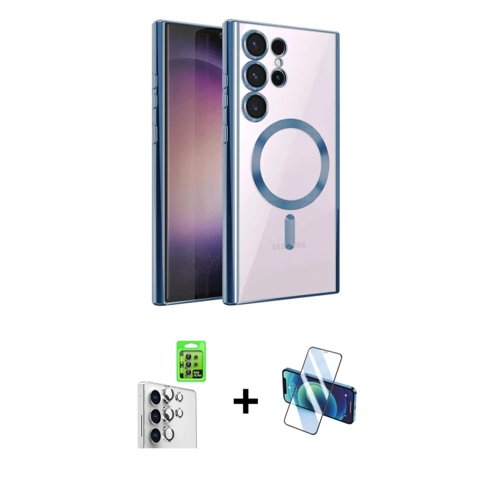 MARSİLYAN™- Galaxy S25 Ultra Kılıf Nova Işık Özel Seri - Siyah 3D Antistatik Cam Ekran Koruyucu + Raze Metal Kamera Lens - GS