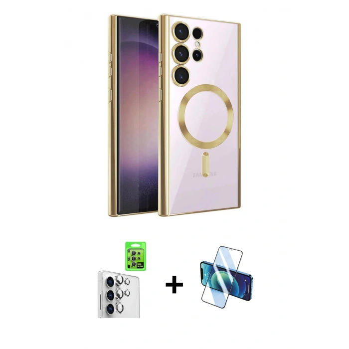 MARSİLYAN™- Galaxy S25 Ultra Kılıf Nova Işık Özel Seri - Siyah 3D Antistatik Seramik Nano Ekran Koruyucu + Raze Metal Kamera Lens - GS