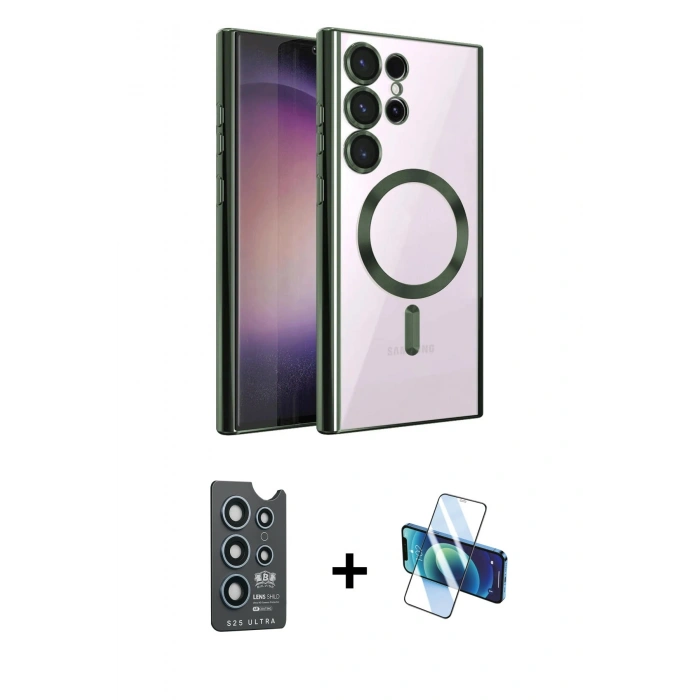 MARSİLYAN™- Galaxy S25 Ultra Kılıf Nova Işık Özel Seri - Siyah 3D Antistatik Seramik Nano Ekran Koruyucu + Bilvis Titan Kamera Lens - LT