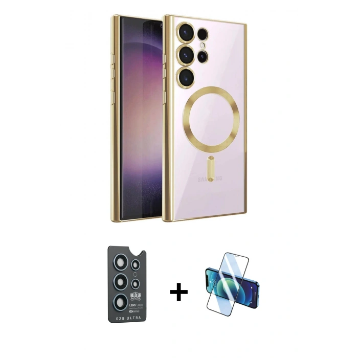 MARSİLYAN™- Galaxy S25 Ultra Kılıf Nova Işık Özel Seri - Siyah 3D Antistatik Seramik Nano Ekran Koruyucu + Bilvis Titan Kamera Lens - LT