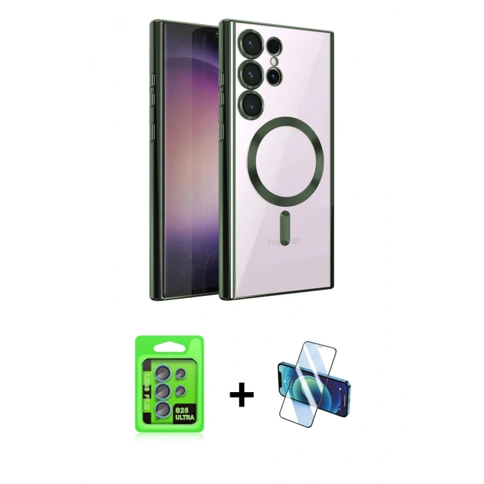 MARSİLYAN™- Galaxy S25 Ultra Kılıf Nova Işık Özel Seri - Siyah 3D Antistatik Seramik Nano Ekran Koruyucu + Raze Metal Kamera Lens - MI