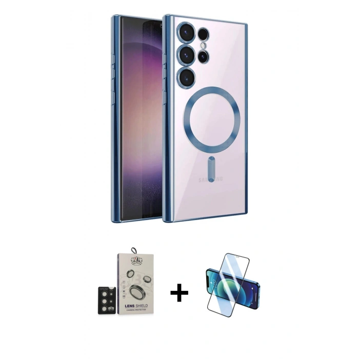 MARSİLYAN™- Galaxy S25 Ultra Kılıf Nova Işık Özel Seri - Siyah 3D Antistatik Seramik Nano Ekran Koruyucu + Bilvis Titan Kamera Lens - SH