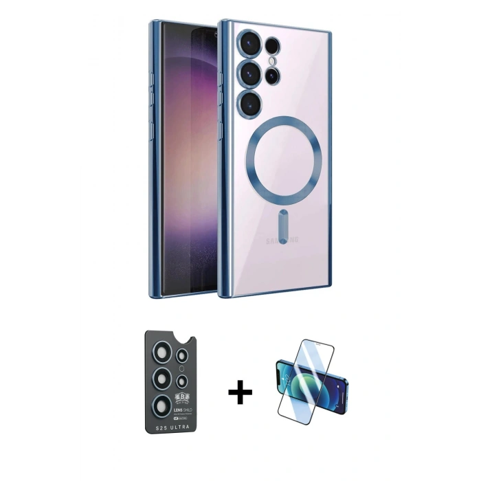 MARSİLYAN™- Galaxy S25 Ultra Kılıf Nova Işık Özel Seri - Siyah 3D Antistatik Seramik Nano Ekran Koruyucu + Bilvis Titan Kamera Lens - LT
