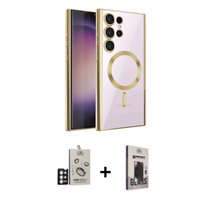 MARSİLYAN™- Galaxy S25 Ultra Kılıf Nova Işık Özel Seri - Siyah Bilvis Hayalet Cam Ekran Koruyucu + Bilvis Titan Kamera Lens - GS