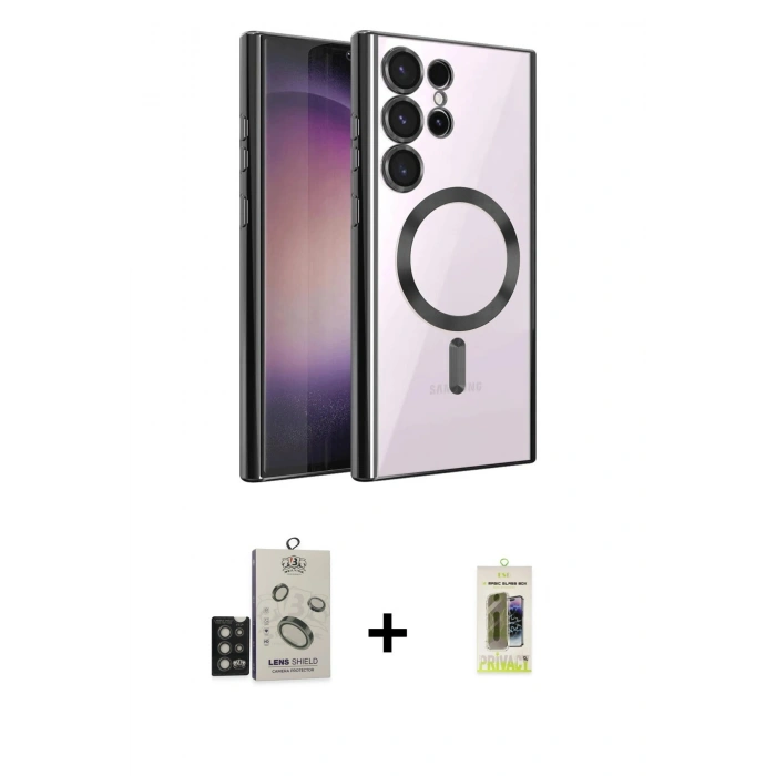 MARSİLYAN™- Galaxy S25 Ultra Kılıf Nova Işık Özel Seri - Siyah Joko Magic 5D Hayalet Cam + Bilvis Titan Kamera Lens - TNGI