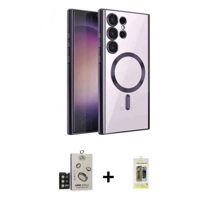 MARSİLYAN™- Galaxy S25 Ultra Kılıf Nova Işık Özel Seri - Siyah Joko Magic 5D Hayalet Cam + Bilvis Titan Kamera Lens - TNGI
