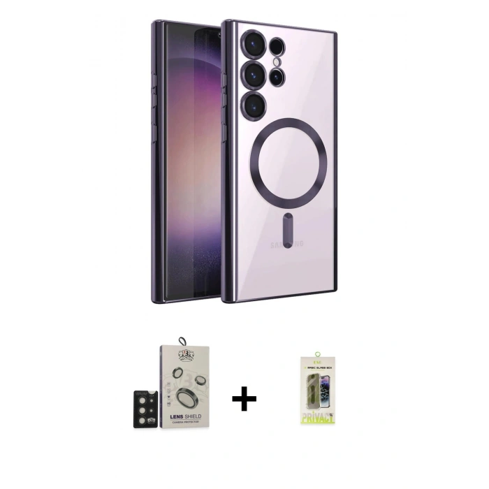 MARSİLYAN™- Galaxy S25 Ultra Kılıf Nova Işık Özel Seri - Siyah Joko Magic 5D Hayalet Cam + Bilvis Titan Kamera Lens - SH