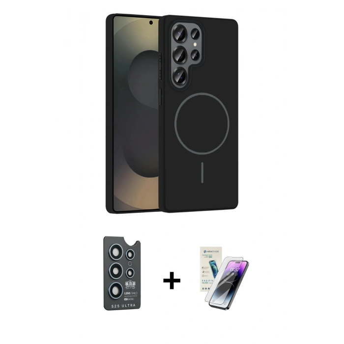 MARSİLYAN™- Galaxy S25 Ultra Kılıf Siluet Doku Özel Seri - Şeffaf Pasifik Cam Ekran Koruyucu + Bilvis Titan Kamera Lens - LT