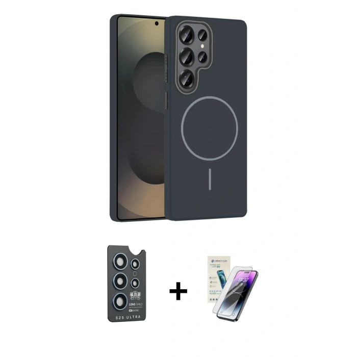 MARSİLYAN™- Galaxy S25 Ultra Kılıf Siluet Doku Özel Seri - Şeffaf Pasifik Cam Ekran Koruyucu + Bilvis Titan Kamera Lens - LT