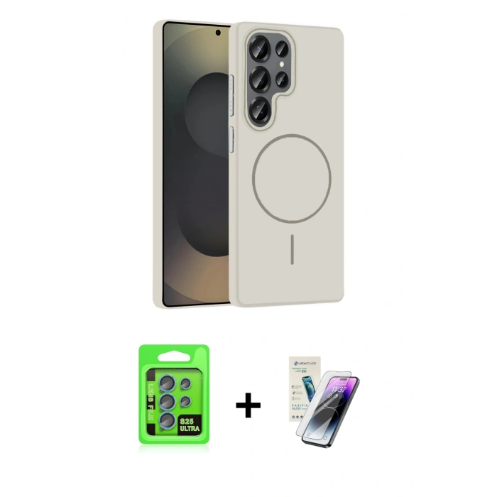 MARSİLYAN™- Galaxy S25 Ultra Kılıf Siluet Doku Özel Seri - Şeffaf Pasifik Cam Ekran Koruyucu + Raze Metal Kamera Lens - MI
