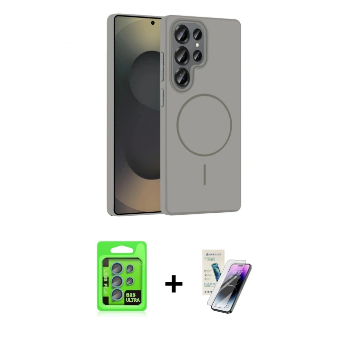 MARSİLYAN™- Galaxy S25 Ultra Kılıf Siluet Doku Özel Seri - Şeffaf Pasifik Cam Ekran Koruyucu + Raze Metal Kamera Lens - MI