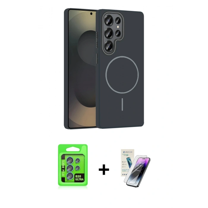 MARSİLYAN™- Galaxy S25 Ultra Kılıf Siluet Doku Özel Seri - Şeffaf Pasifik Cam Ekran Koruyucu + Raze Metal Kamera Lens - MI