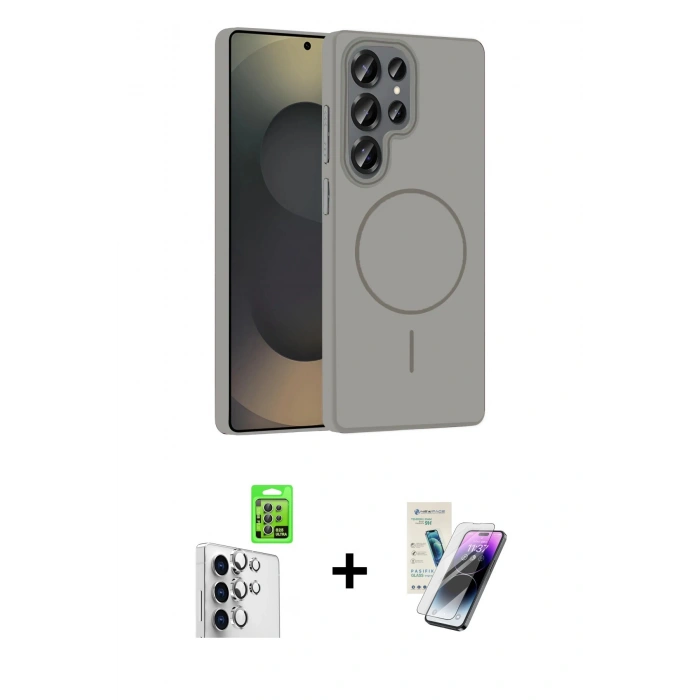 MARSİLYAN™- Galaxy S25 Ultra Kılıf Siluet Doku Özel Seri - Şeffaf Pasifik Cam Ekran Koruyucu + Raze Metal Kamera Lens - GS
