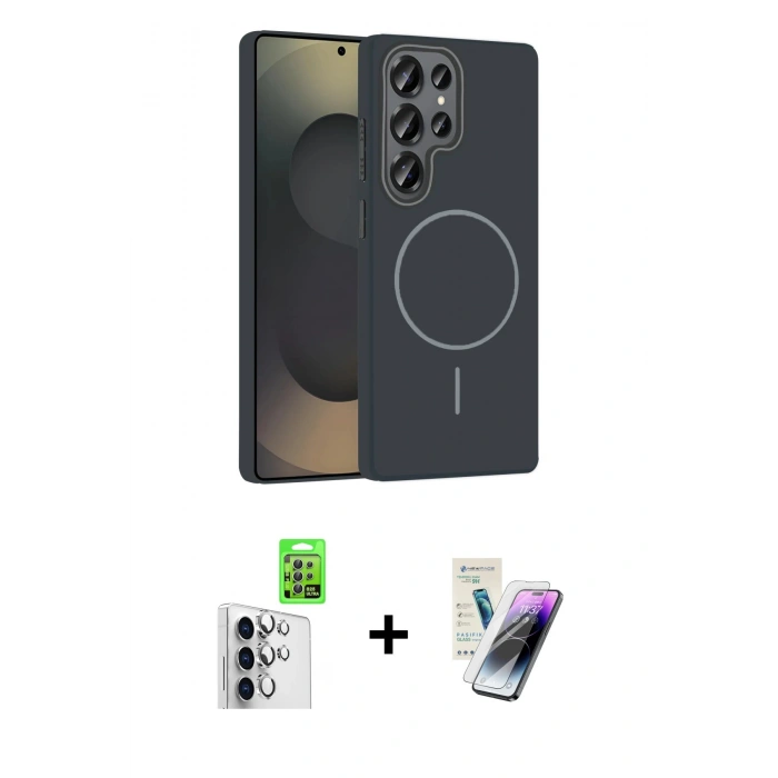 MARSİLYAN™- Galaxy S25 Ultra Kılıf Siluet Doku Özel Seri - Şeffaf Pasifik Cam Ekran Koruyucu + Raze Metal Kamera Lens - GS