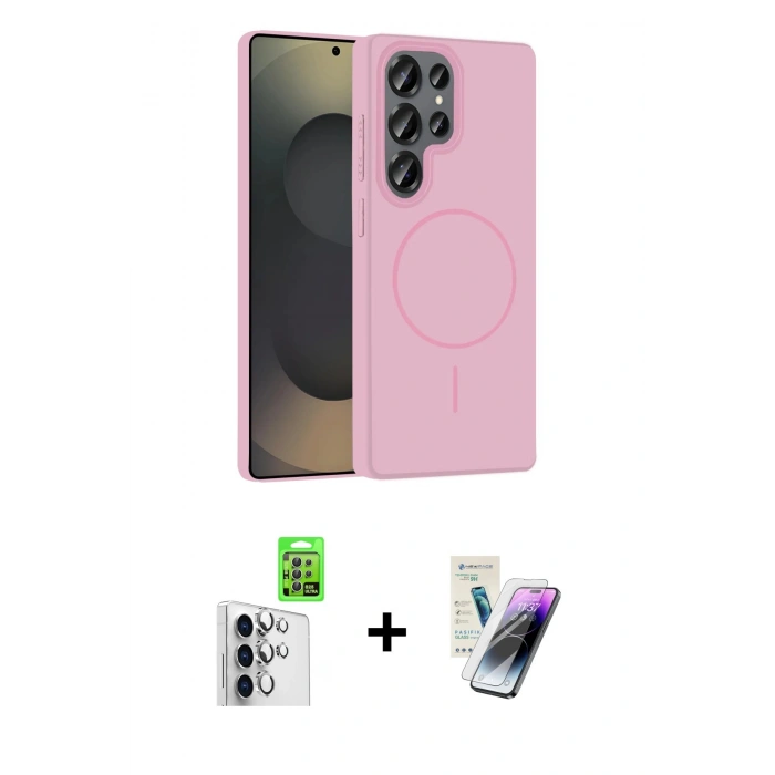 MARSİLYAN™- Galaxy S25 Ultra Kılıf Siluet Doku Özel Seri - Şeffaf Pasifik Cam Ekran Koruyucu + Raze Metal Kamera Lens - GS