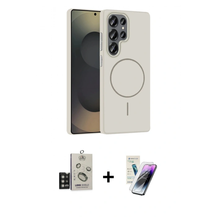 MARSİLYAN™- Galaxy S25 Ultra Kılıf Siluet Doku Özel Seri - Şeffaf Pasifik Cam Ekran Koruyucu + Bilvis Titan Kamera Lens - TNGI