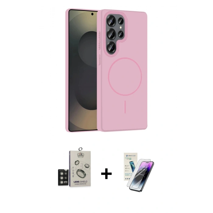 MARSİLYAN™- Galaxy S25 Ultra Kılıf Siluet Doku Özel Seri - Şeffaf Pasifik Cam Ekran Koruyucu + Bilvis Titan Kamera Lens - TNGI