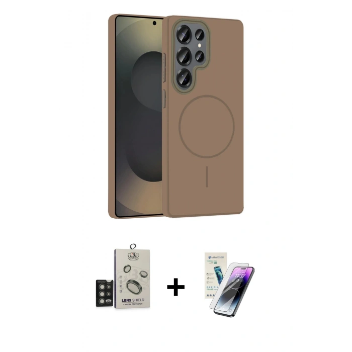 MARSİLYAN™- Galaxy S25 Ultra Kılıf Siluet Doku Özel Seri - Şeffaf Pasifik Cam Ekran Koruyucu + Bilvis Titan Kamera Lens - TNGI