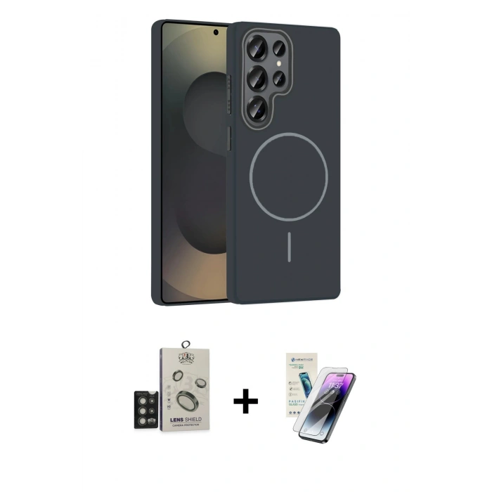 MARSİLYAN™- Galaxy S25 Ultra Kılıf Siluet Doku Özel Seri - Şeffaf Pasifik Cam Ekran Koruyucu + Bilvis Titan Kamera Lens - TNGI