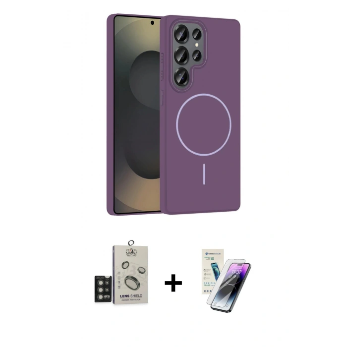 MARSİLYAN™- Galaxy S25 Ultra Kılıf Siluet Doku Özel Seri - Şeffaf Pasifik Cam Ekran Koruyucu + Bilvis Titan Kamera Lens - TNGI