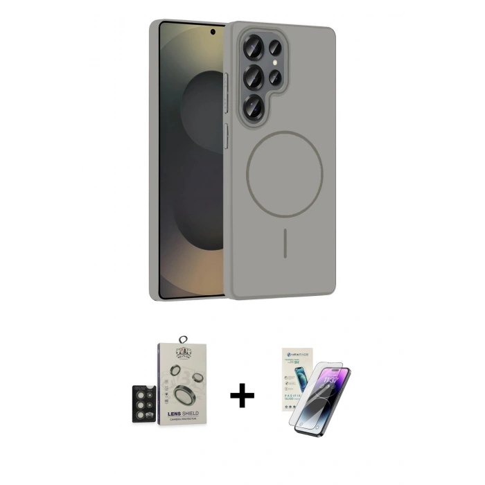 MARSİLYAN™- Galaxy S25 Ultra Kılıf Siluet Doku Özel Seri - Şeffaf Pasifik Cam Ekran Koruyucu + Bilvis Titan Kamera Lens - TNGI