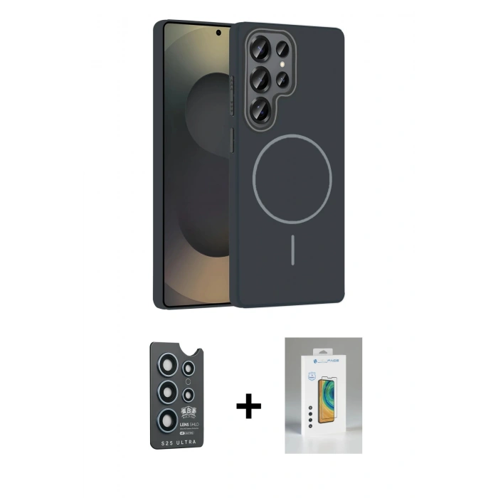 MARSİLYAN™- Galaxy S25 Ultra Kılıf Siluet Doku Özel Seri - Şeffaf Polymer Nano Ekran Koruyucu + Bilvis Titan Kamera Lens - LT