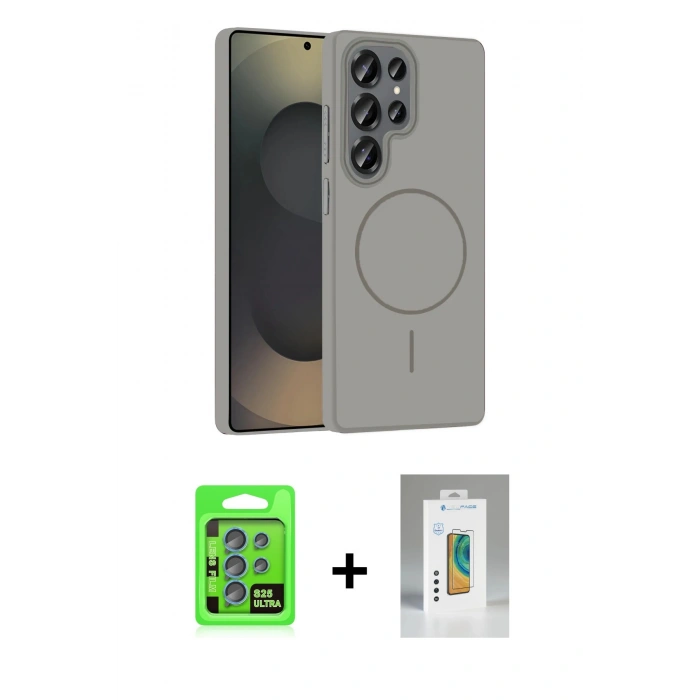 MARSİLYAN™- Galaxy S25 Ultra Kılıf Siluet Doku Özel Seri - Şeffaf Polymer Nano Ekran Koruyucu + Mavi Raze Metal Kamera Lens