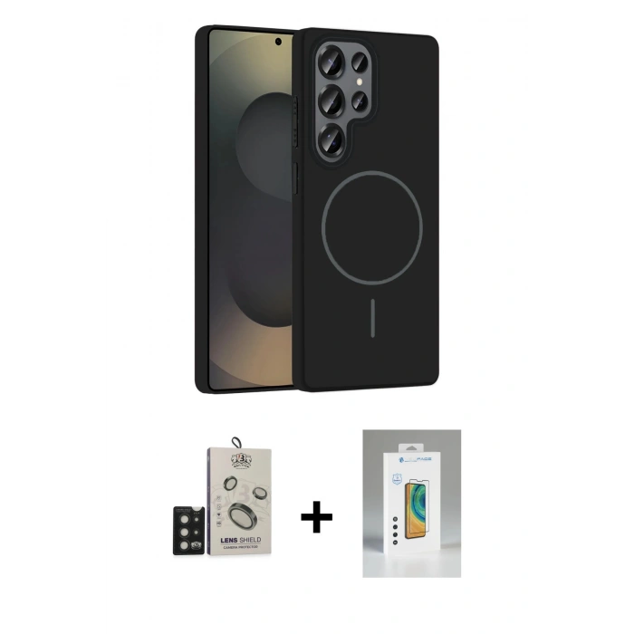 MARSİLYAN™- Galaxy S25 Ultra Kılıf Siluet Doku Özel Seri - Şeffaf Polymer Nano Ekran Koruyucu + Bilvis Titan Kamera Lens - SH