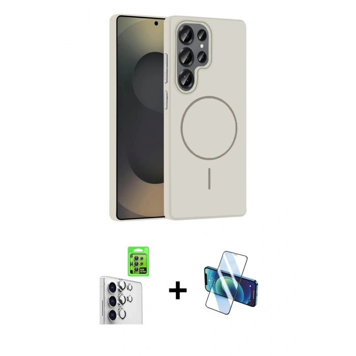MARSİLYAN™- Galaxy S25 Ultra Kılıf Siluet Doku Özel Seri - Siyah 3D Antistatik Cam Ekran Koruyucu + Raze Metal Kamera Lens - GS