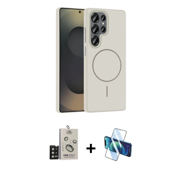 MARSİLYAN™- Galaxy S25 Ultra Kılıf Siluet Doku Özel Seri - Siyah 3D Antistatik Cam Ekran Koruyucu + Bilvis Titan Kamera Lens - SH