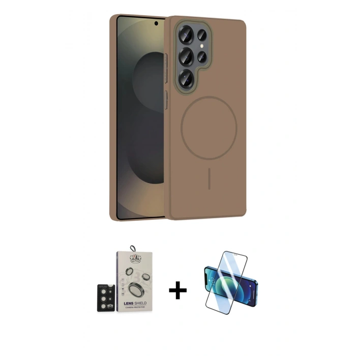 MARSİLYAN™- Galaxy S25 Ultra Kılıf Siluet Doku Özel Seri - Siyah 3D Antistatik Cam Ekran Koruyucu + Bilvis Titan Kamera Lens - SH