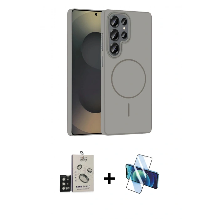 MARSİLYAN™- Galaxy S25 Ultra Kılıf Siluet Doku Özel Seri - Siyah 3D Antistatik Cam Ekran Koruyucu + Bilvis Titan Kamera Lens - SH