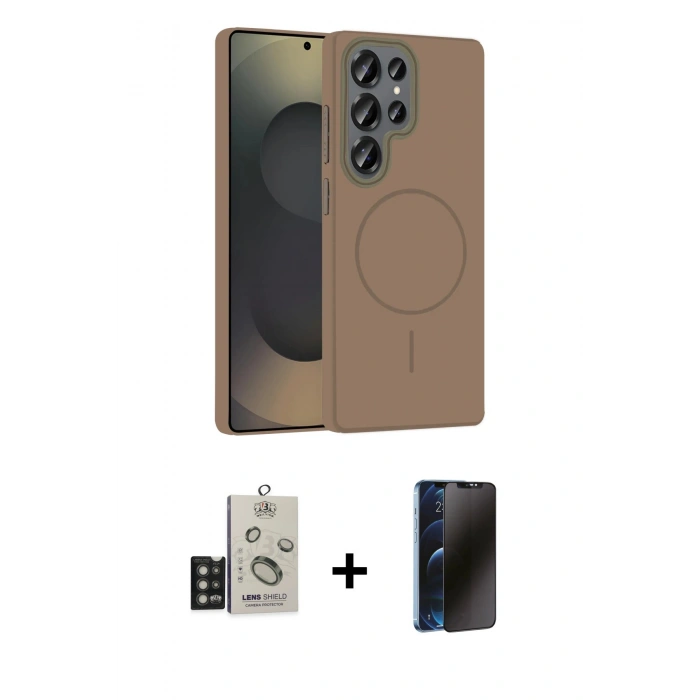 MARSİLYAN™- Galaxy S25 Ultra Kılıf Siluet Doku Özel Seri - Siyah 3D Antistatik Hayalet Cam Ekran Koruyucu + Bilvis Titan Kamera Lens - TNGI