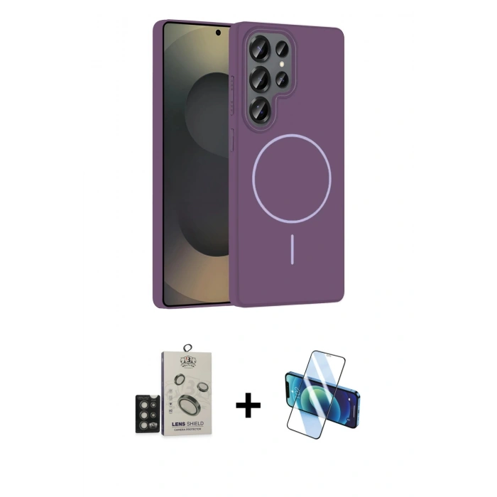 MARSİLYAN™- Galaxy S25 Ultra Kılıf Siluet Doku Özel Seri - Siyah 3D Antistatik Seramik Nano Ekran Koruyucu + Bilvis Titan Kamera Lens - TNGI