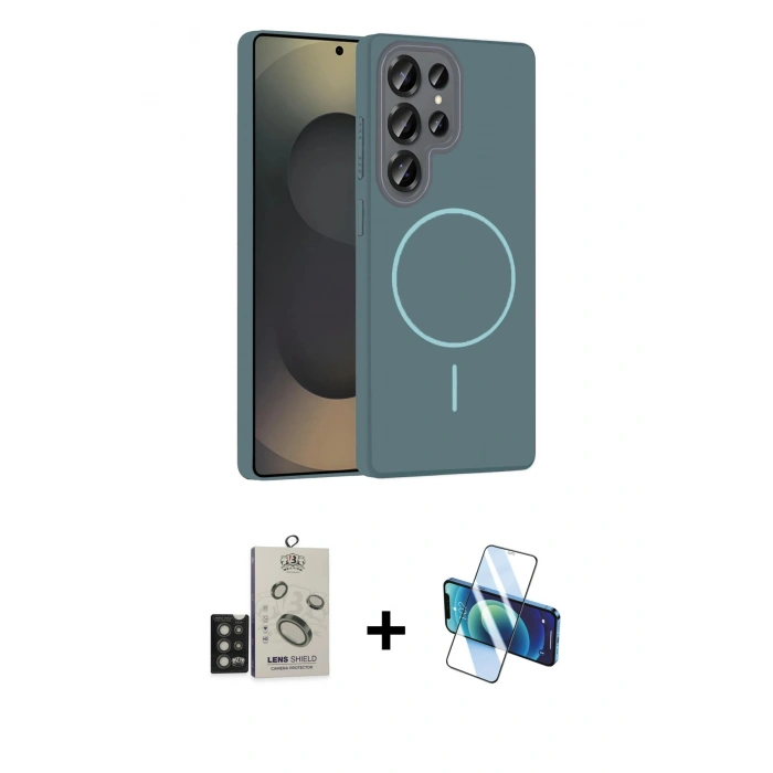 MARSİLYAN™- Galaxy S25 Ultra Kılıf Siluet Doku Özel Seri - Siyah 3D Antistatik Seramik Nano Ekran Koruyucu + Bilvis Titan Kamera Lens - TNGI