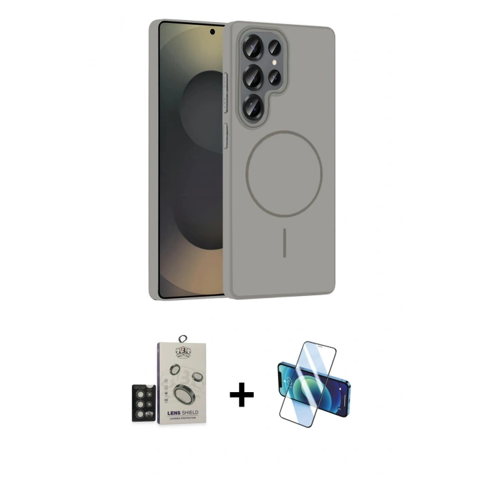 MARSİLYAN™- Galaxy S25 Ultra Kılıf Siluet Doku Özel Seri - Siyah 3D Antistatik Seramik Nano Ekran Koruyucu + Bilvis Titan Kamera Lens - TNGI