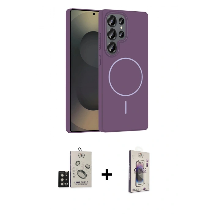 MARSİLYAN™- Galaxy S25 Ultra Kılıf Siluet Doku Özel Seri - Siyah Bilvis 3D Cam Ekran Koruyucu + Bilvis Titan Kamera Lens - SH
