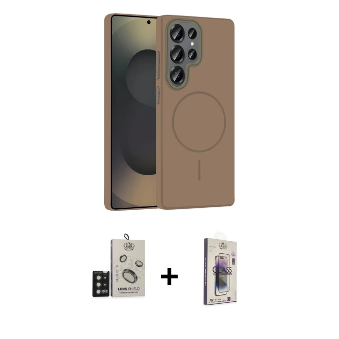 MARSİLYAN™- Galaxy S25 Ultra Kılıf Siluet Doku Özel Seri - Siyah Bilvis 3D Cam Ekran Koruyucu + Bilvis Titan Kamera Lens - SH