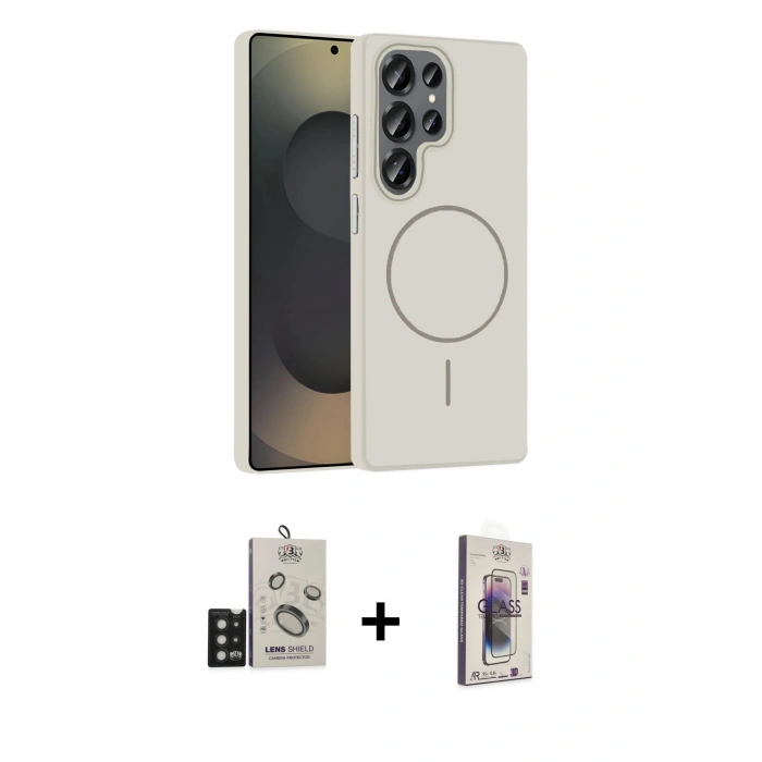 MARSİLYAN™- Galaxy S25 Ultra Kılıf Siluet Doku Özel Seri - Siyah Bilvis 3D Cam Ekran Koruyucu + Bilvis Titan Kamera Lens - SH